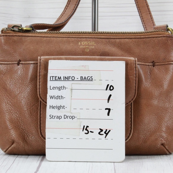 Fossil Brown Leather Zip Top Crossbody Purse Shoulder Bag - Picture 9 of 9